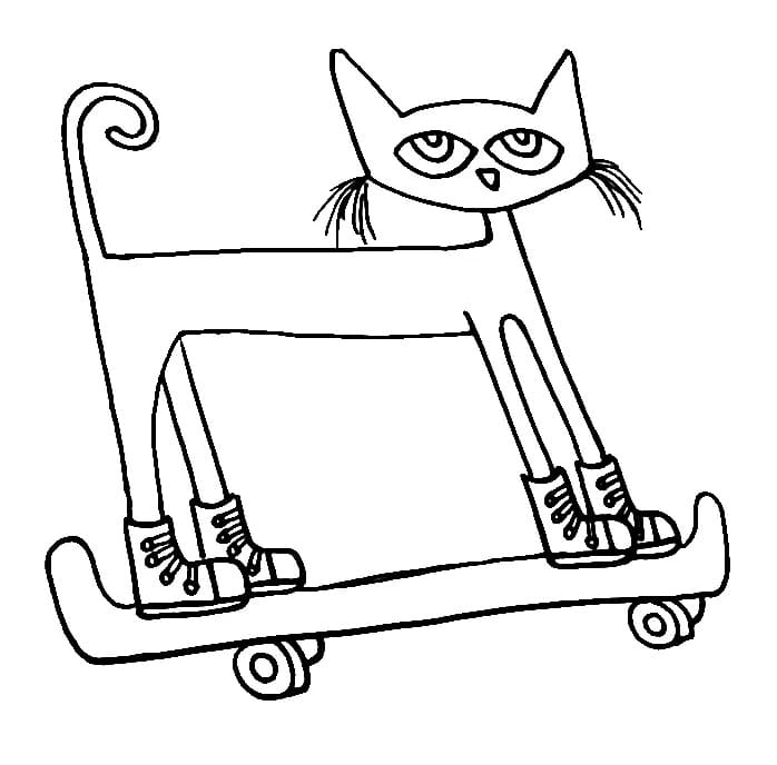 Pete the cat is on skateboard coloring page