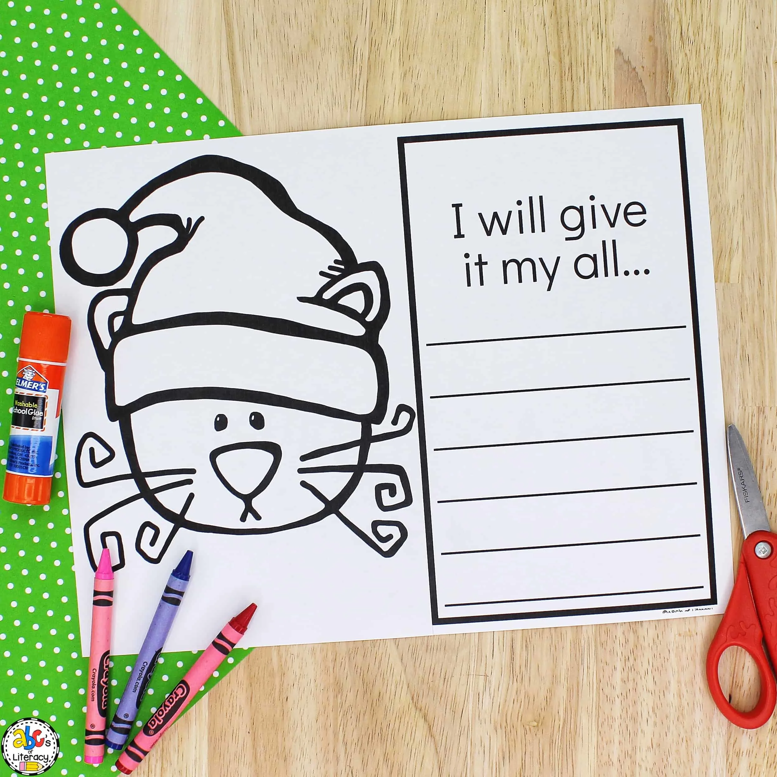 Christmas cat growth mindset writing activity book