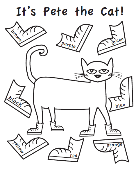 Pete the cat shoes coloring page