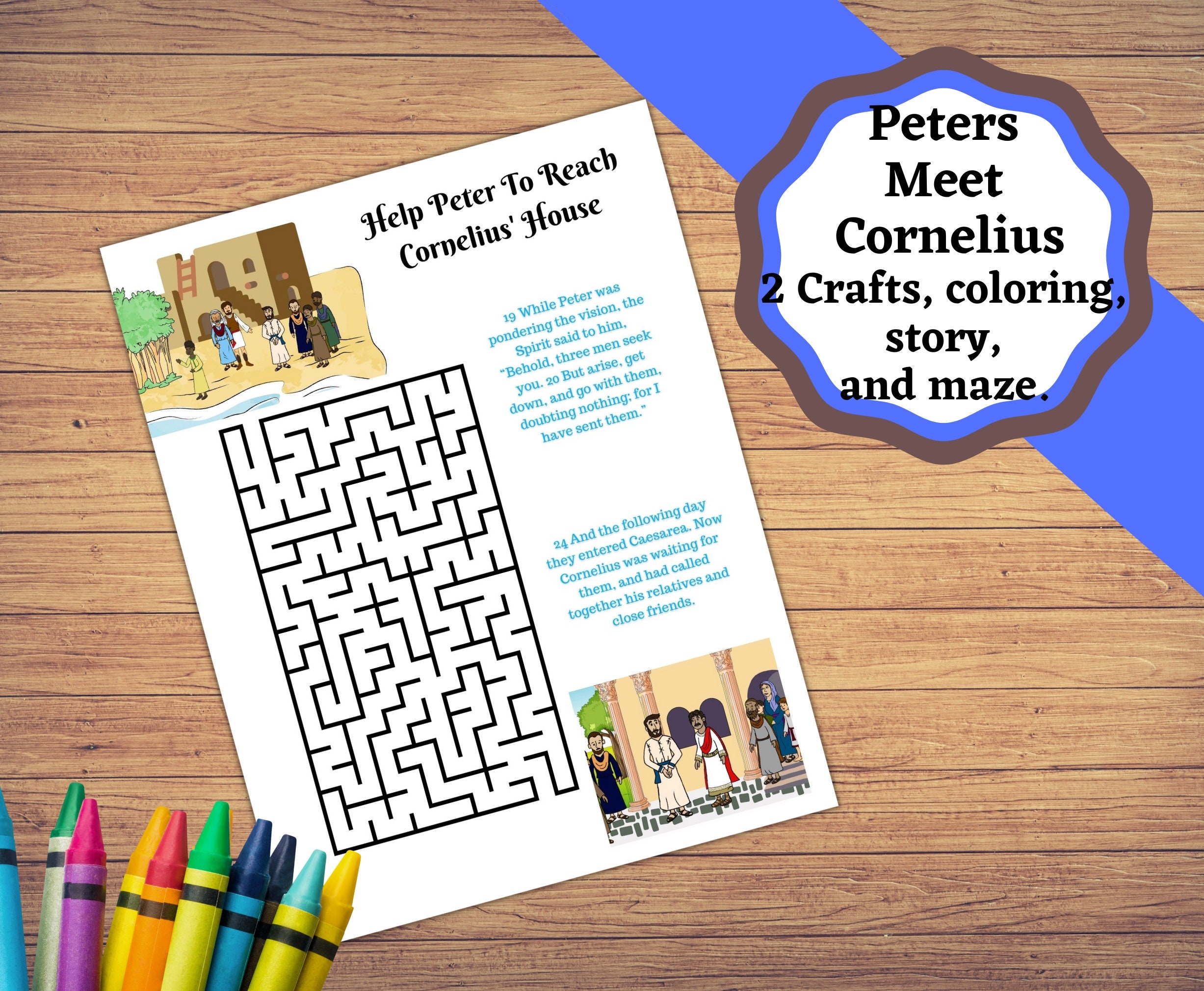 Printable activity set for peters vision and peter meets cornelius crafts coloring maze and story pages peter vbssunday school craft download now
