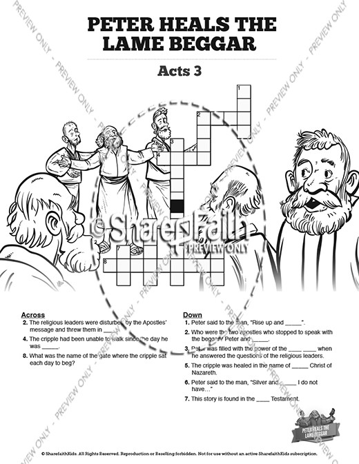 Acts peter heals the lame man sunday school crossword puzzles clover media