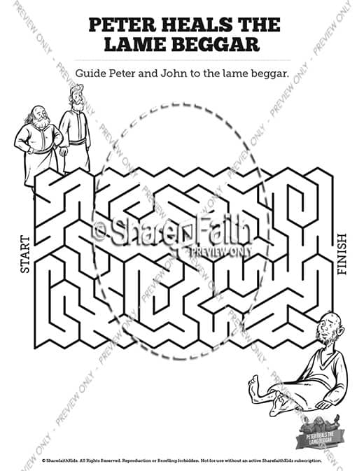 Acts peter heals the lame man sunday school coloring pages â