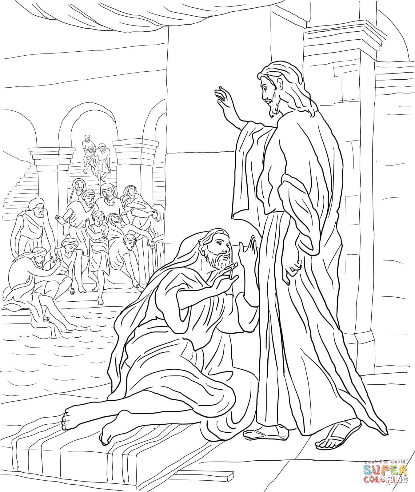 Free jesus heals a man by the pool coloring page download free jesus heals a man by the pool coloring page png images free cliparts on clipart library