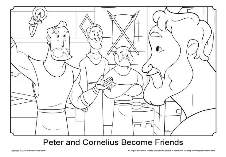 Peter and cornelius coloring page bible coloring pages bible coloring childrens bible activities
