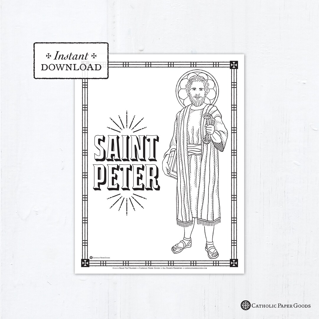 Catholic coloring page young saint peter catholic saints printable coloring page digital pdf
