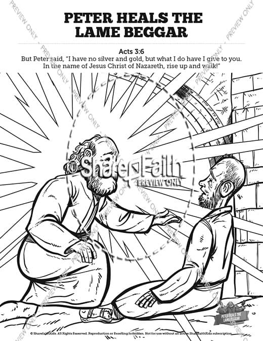 Acts peter heals the lame man sunday school coloring pages â