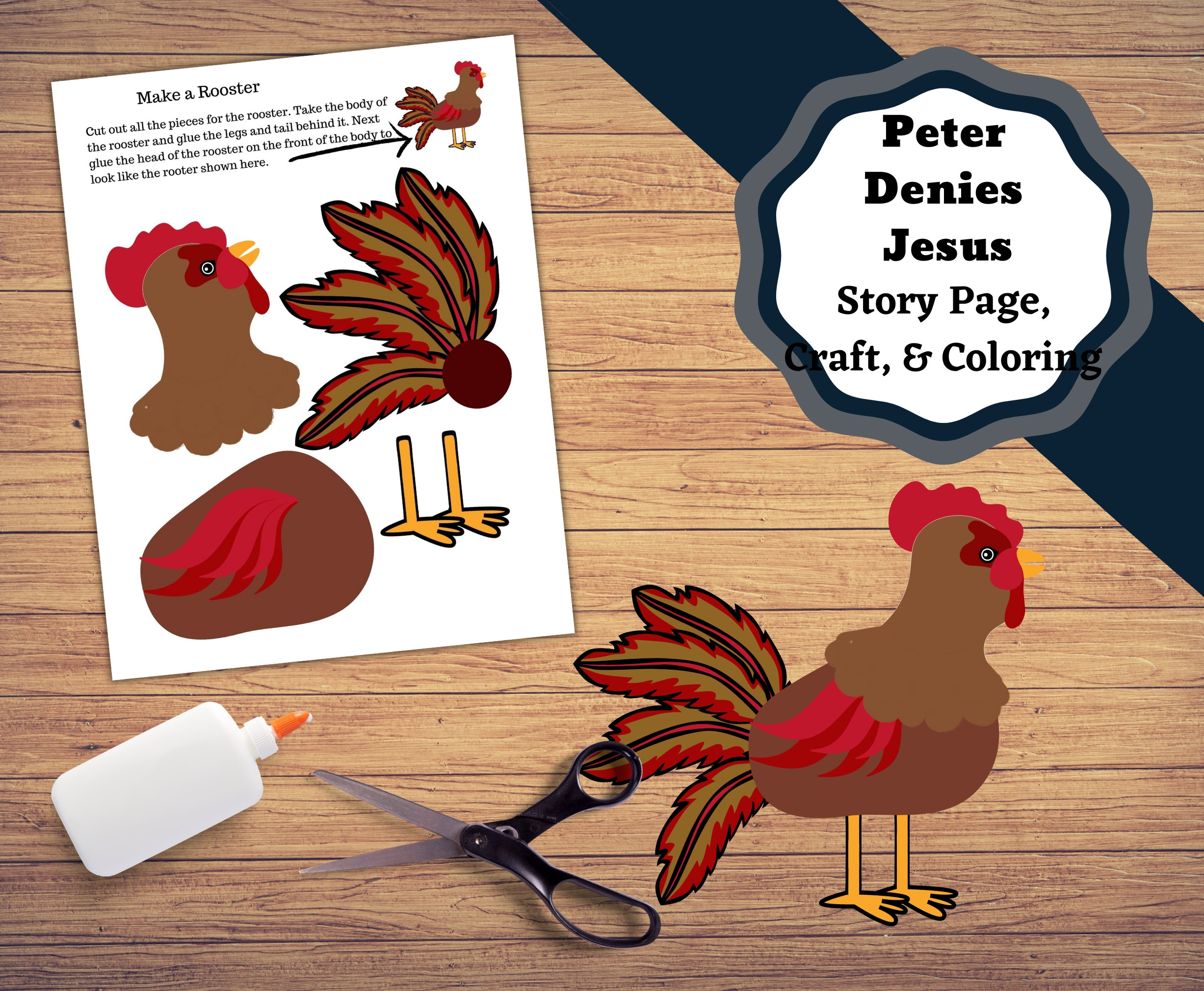 Printable peter denies jesus peter denies jesus three times before the rooster crows story craft and rooster