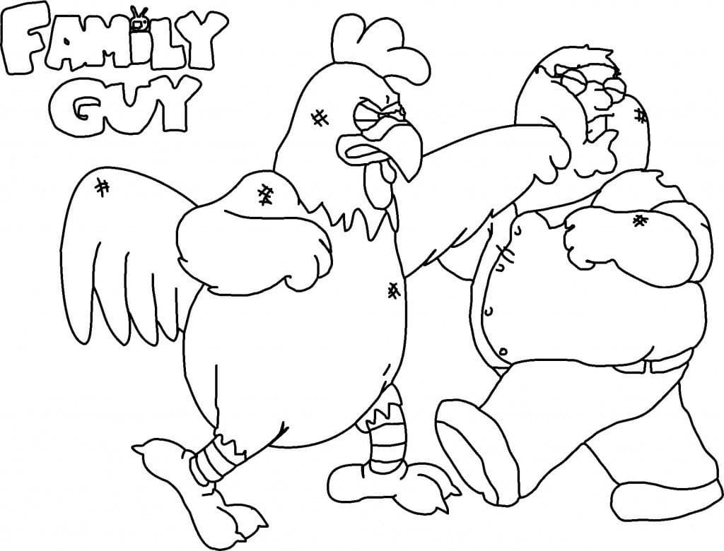 Peter griffin and chicken fighting coloring page