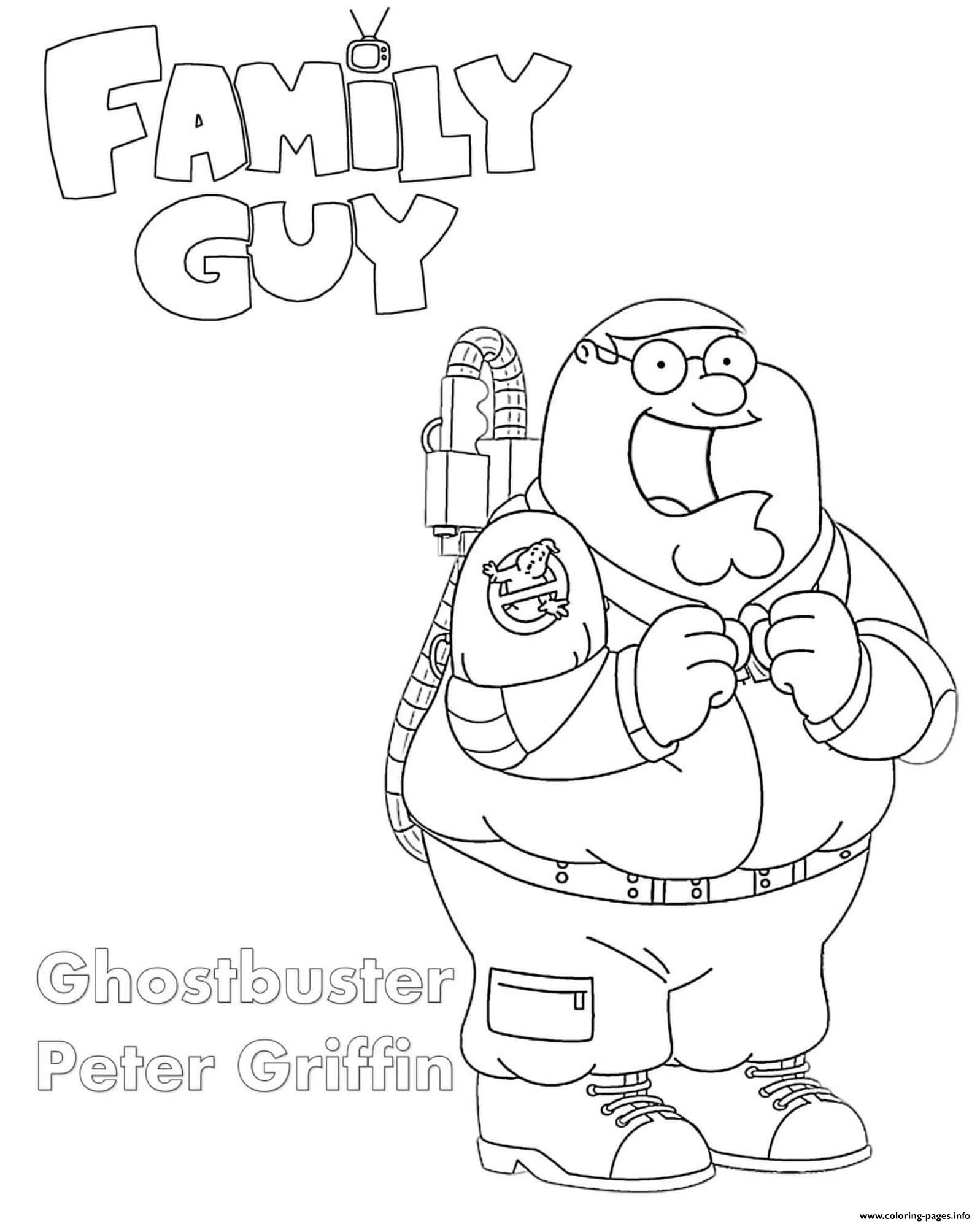 Family guy ghostbuster peter coloring page printable