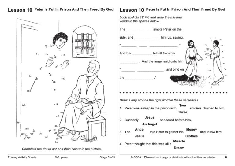 Peter is put in prison and then freed by god cssa primary stage lesson â magnify him together