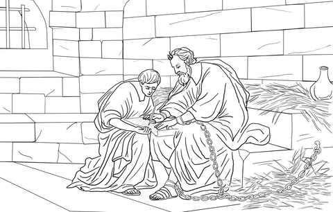 Paul and timothy in prison coloring page free printable coloring pages