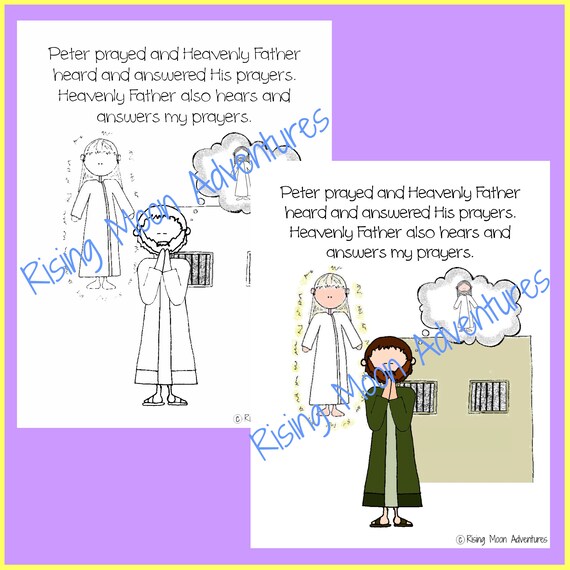 Peter prays from prison coloring page and colored display page