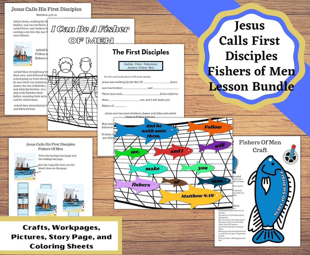 Jesus calls his first disciples printable fishers of men bible lesson and craft bundle