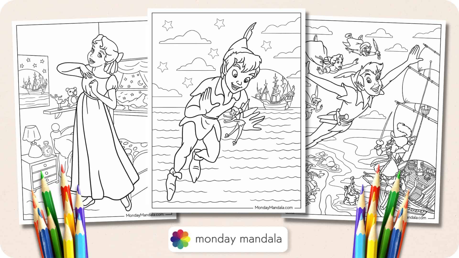 Peter pan coloring pages free pdf printables