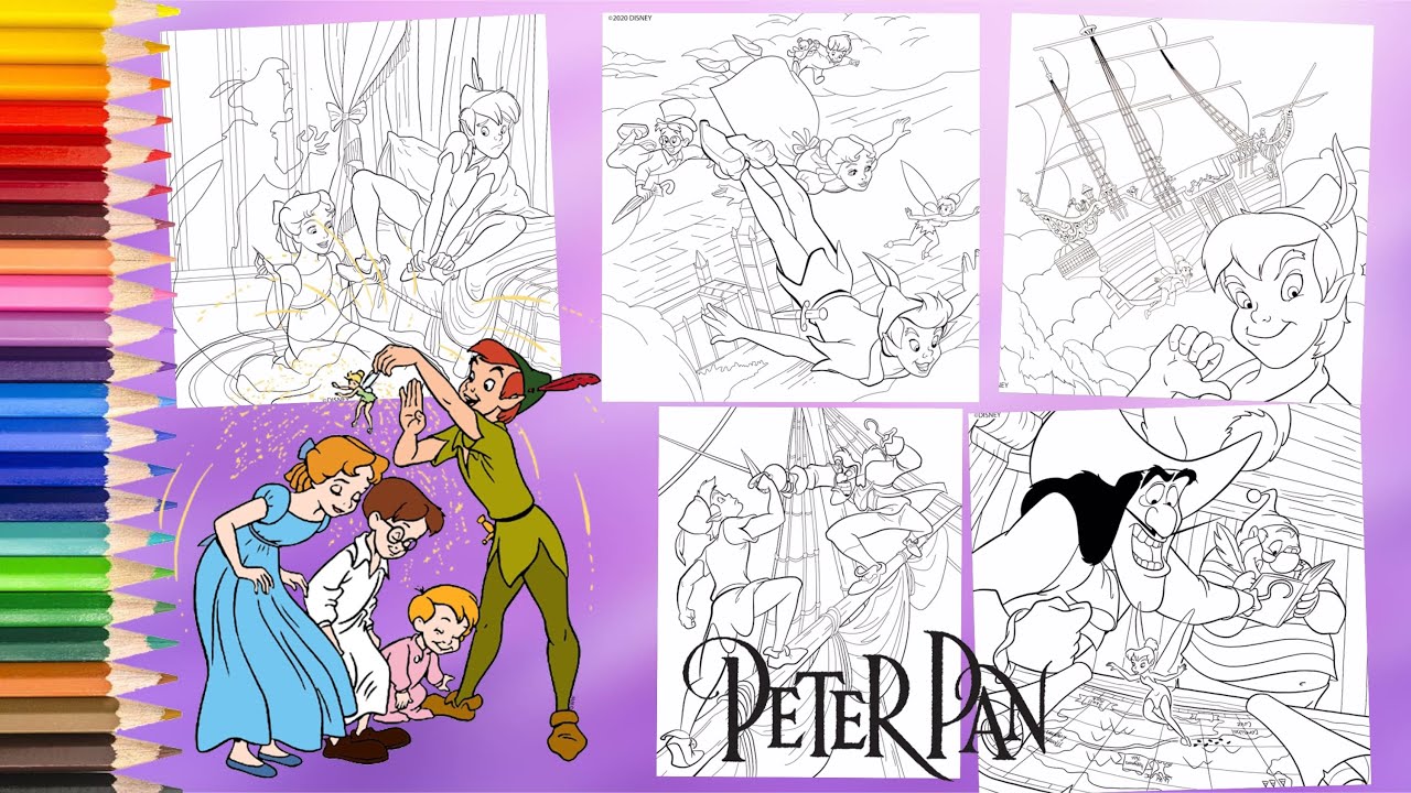 Coloring peter pan wandy darling captain hook tinker bell smee