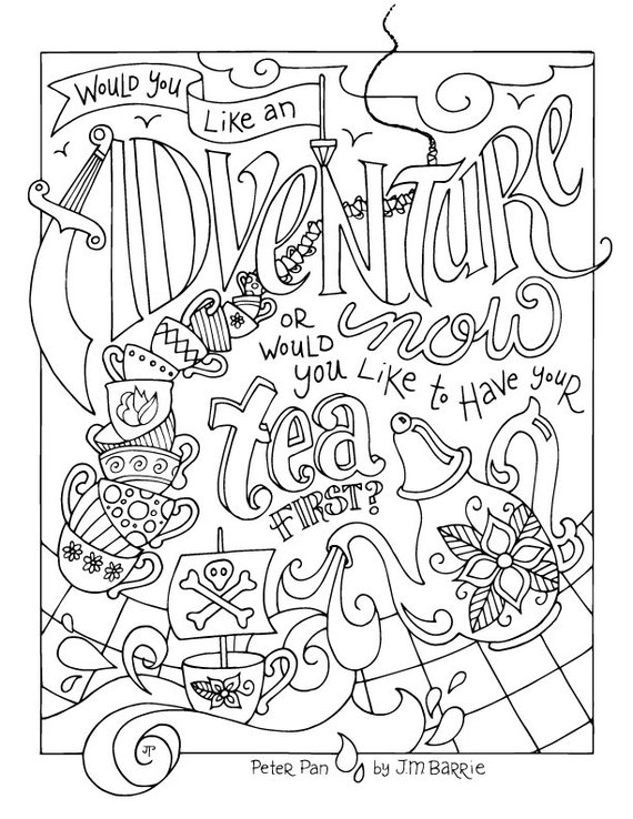 Peter pan coloring page jm barrie quotes adventure adults kids printable download