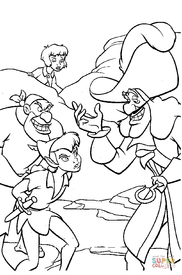 Captain hook and peter pan coloring page free printable coloring pages