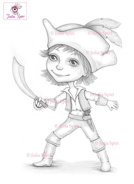 Pirate coloring page digital stamp digi boy steal mandeer pirates sword adventure fantasy crafting whimsy craft hudson