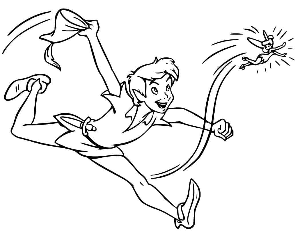 Happy peter pan and tinker bell coloring page