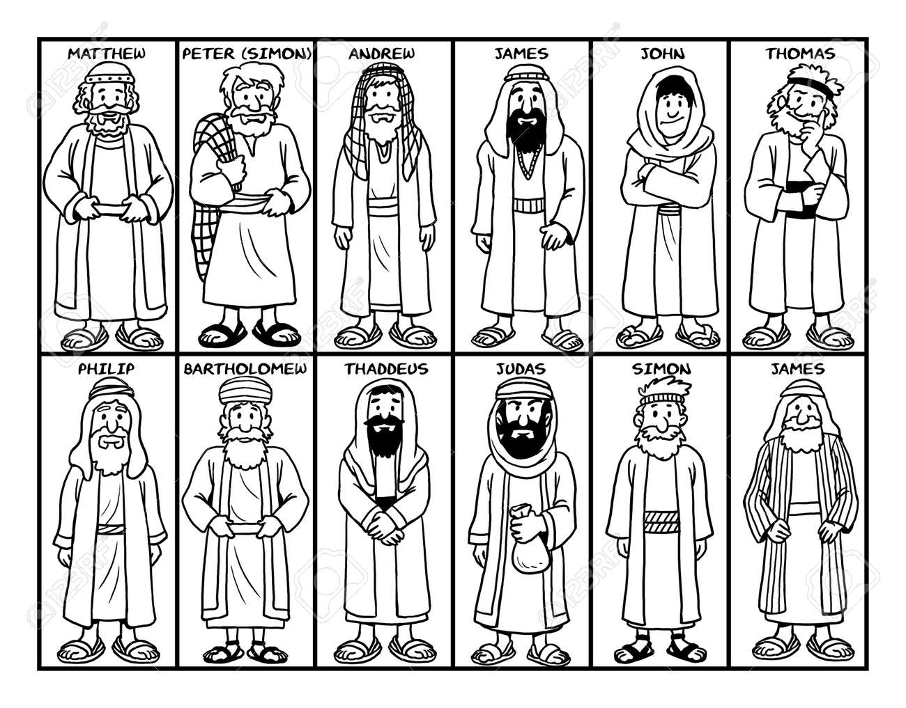 Coloring page of jesus twelve disciples stock photo picture and royalty free image image