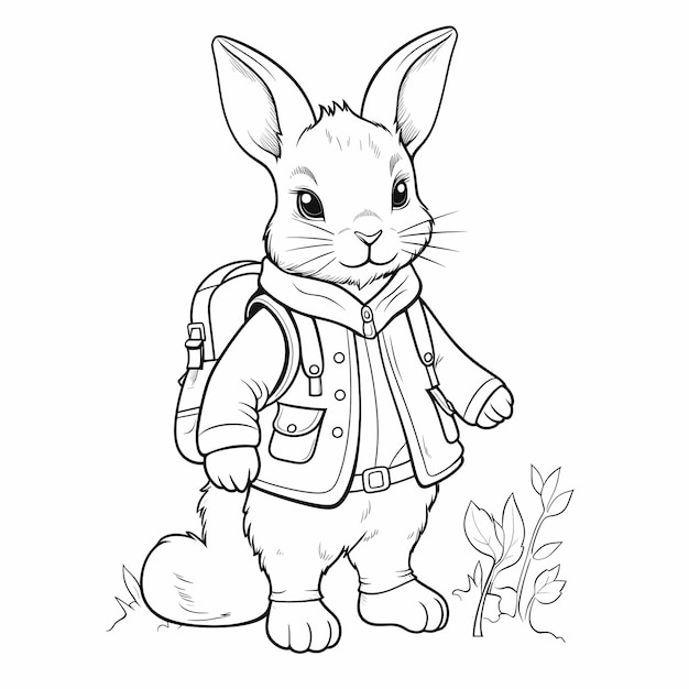 Premium ai image whimsical rabbit coloring page for young artists