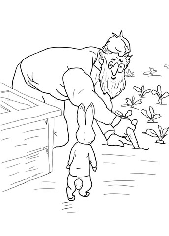 Peter rabbit is spotted by mr mcgregor coloring page free printable coloring pages