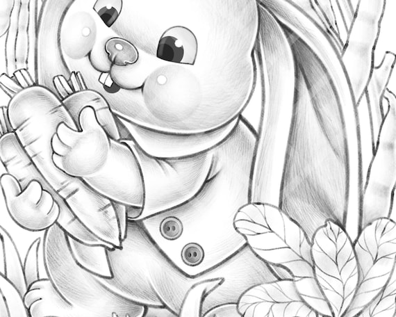 The tale of peter rabbit bunny coloring page pdf cute grayscale coloring book page for adults and kids fairy tale rabbit printable print