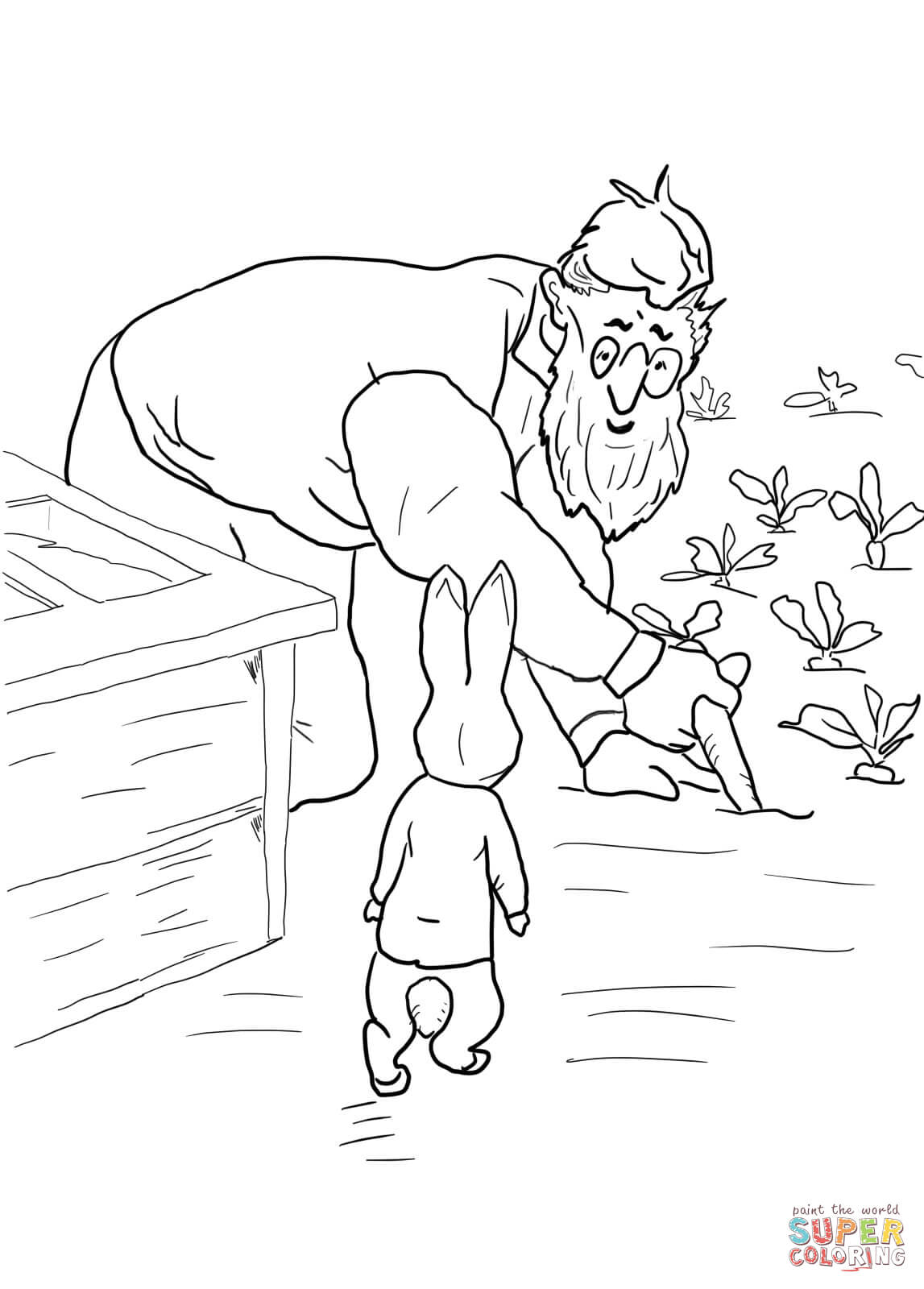 Peter rabbit is spotted by mr mcgregor coloring page free printable coloring pages