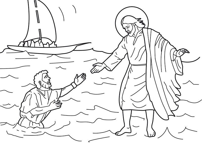 Peter walks on water coloring page jesus coloring pages jesus walk on water peter walks on water