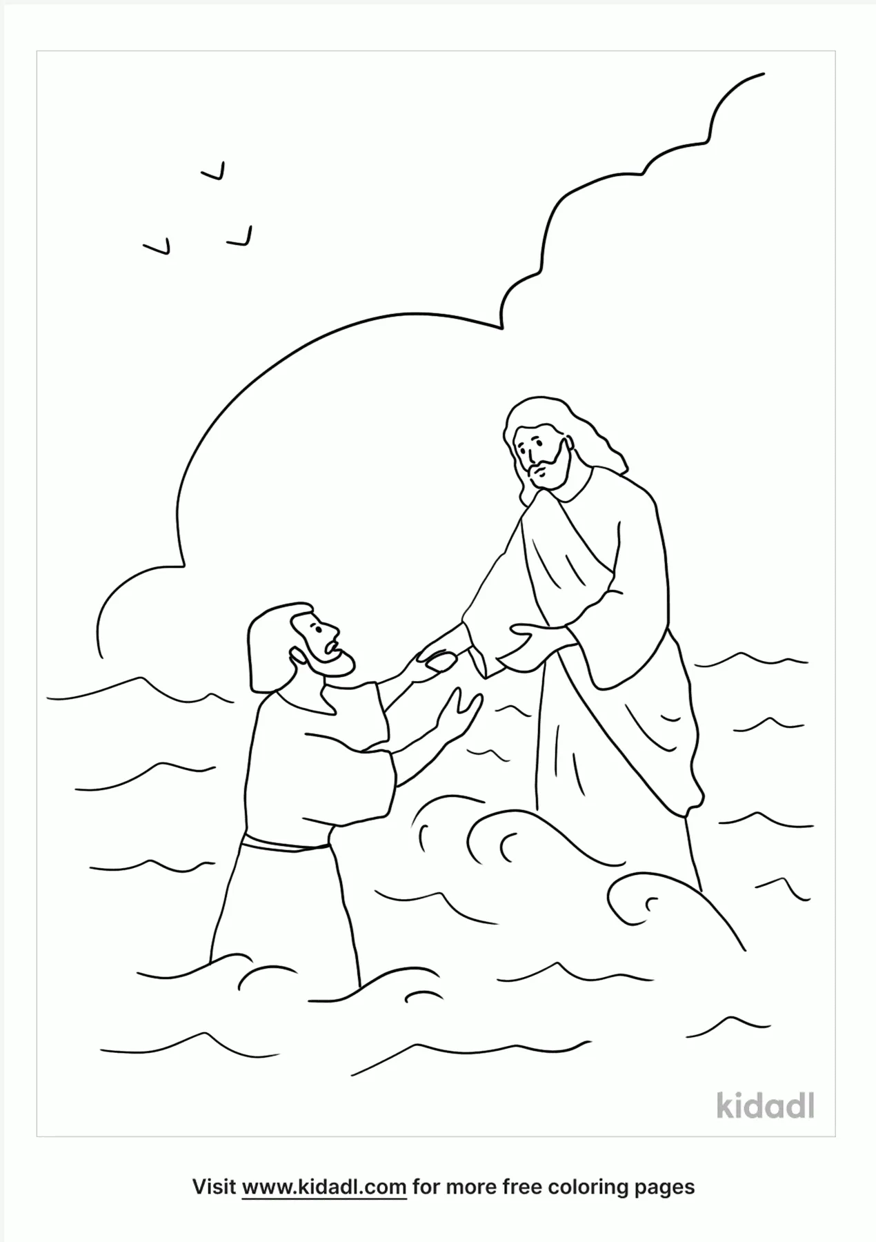 Free peter and jesus walking on water coloring page coloring page printables