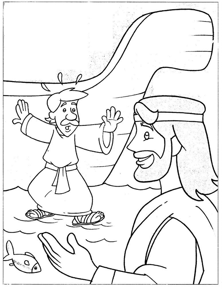 Peter gets out of the boat to join jesus walking on water peter walks on water bible coloring pages bible story crafts