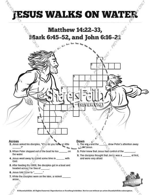 Jesus walks on water sunday school coloring pages â