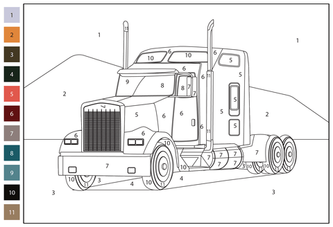 Semi truck color by number coloring page free printable coloring pages