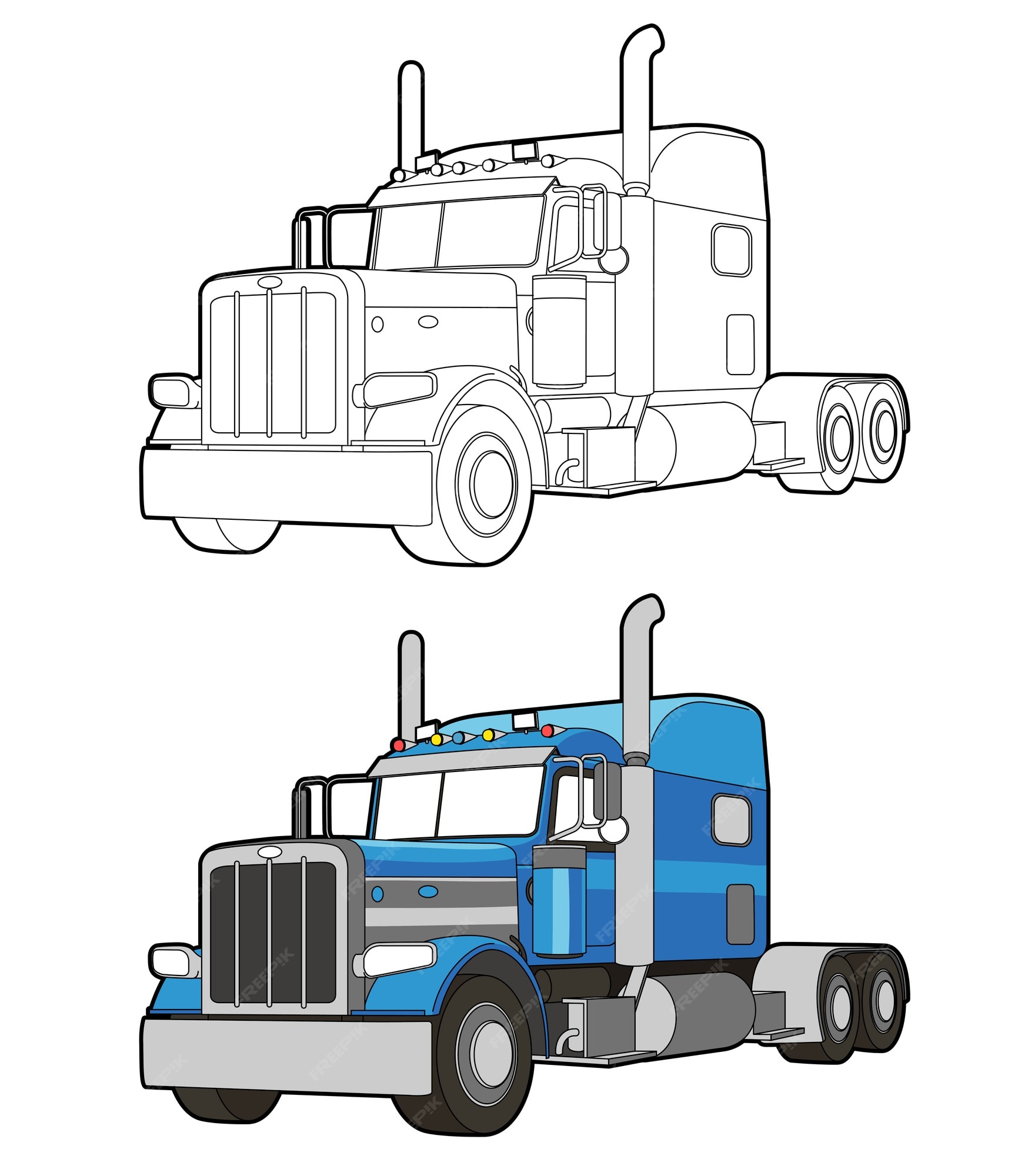 Premium vector truck cartoon coloring page for kids