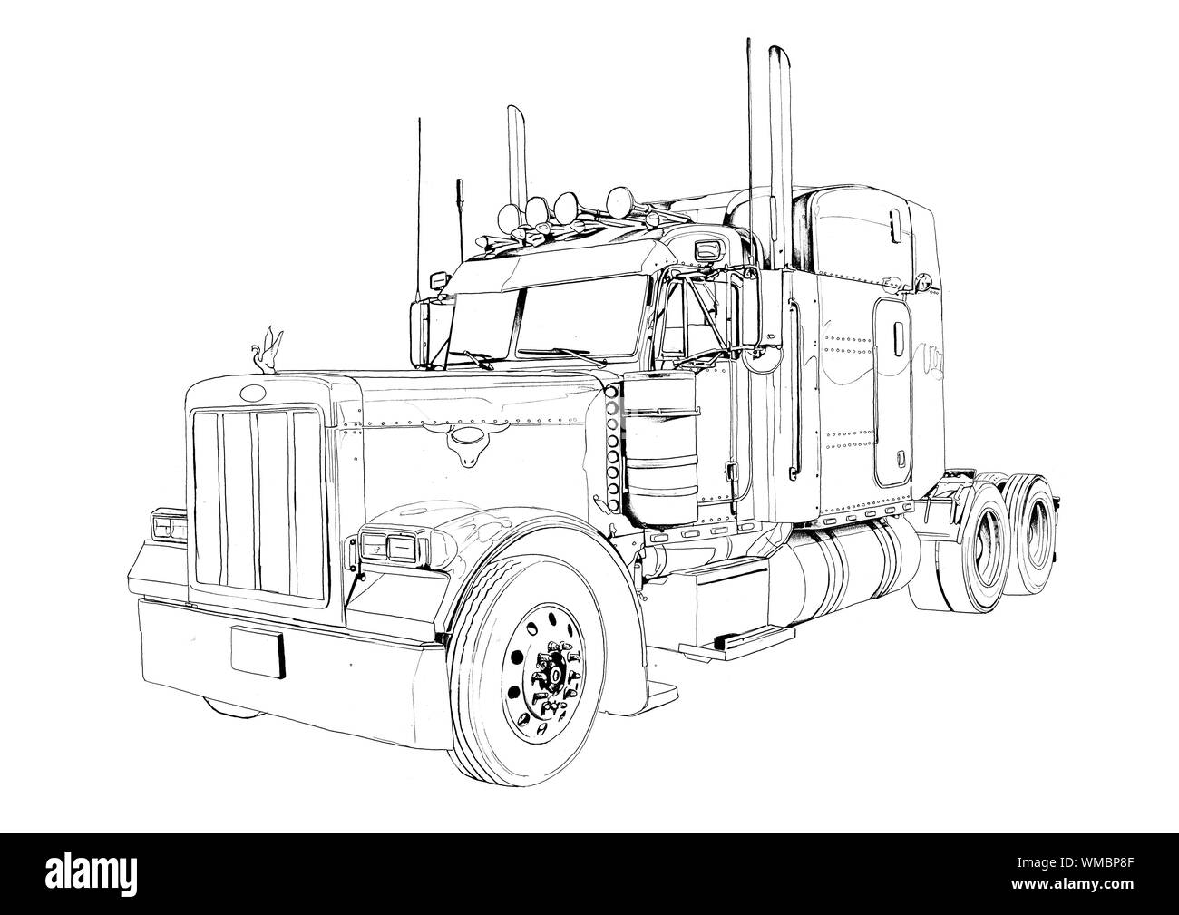 Big rig truck black and white stock photos images