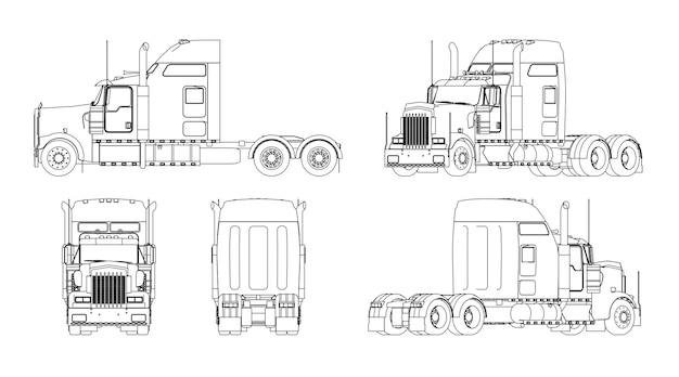 Premium vector a series of illustrations of a semi truck with the words peterbilt on the side