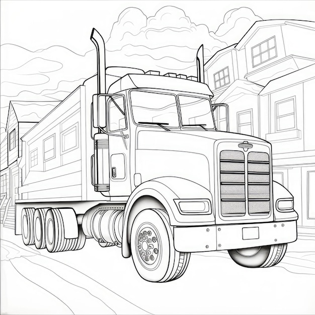 Premium ai image black and white coloring picture of a truck with special equipment