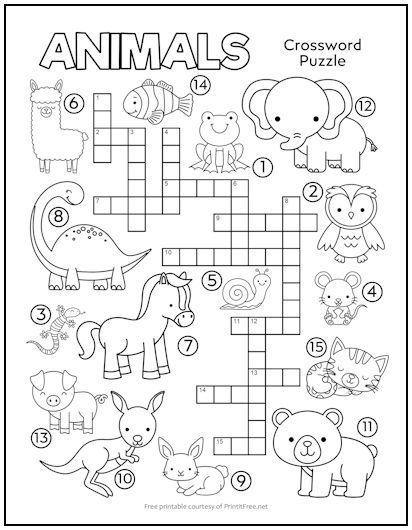 Animals crossword puzzle for kids fun worksheets for kids fun worksheets english games for kids