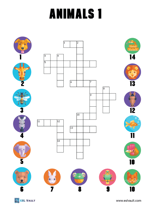 Easy animals crossword for kids