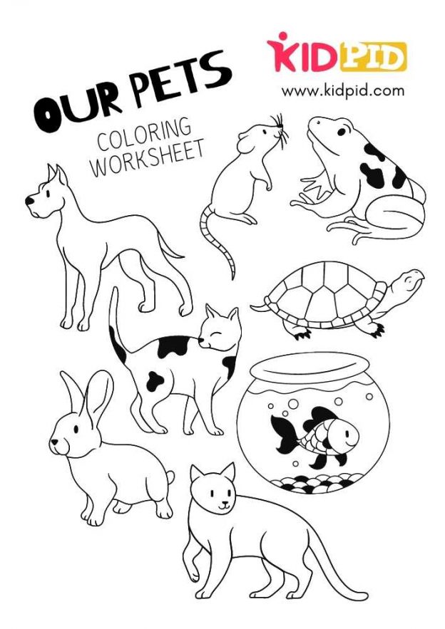 Pets coloring printable worksheets for kids