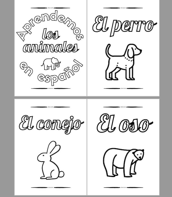 Printable coloring book learn the animals in spanish pages kids activity niãos homeschool teacher preschool classroom