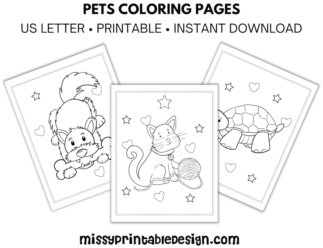 Pets coloring pages printable pets coloring book pet activity instant download