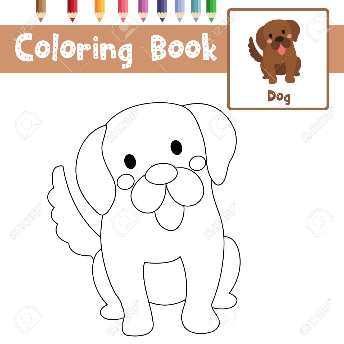 Coloring page of sitting dog animals cartoon character for preschool kids activity educational worksheet vector illustration royalty free svg cliparts vectors and stock illustration image