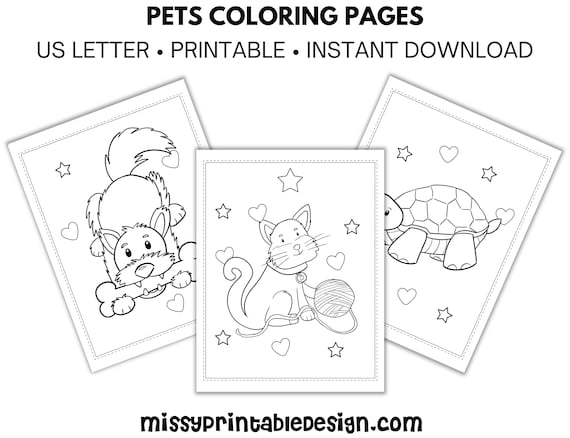 Pets coloring pages printable pets coloring book pet activity instant download