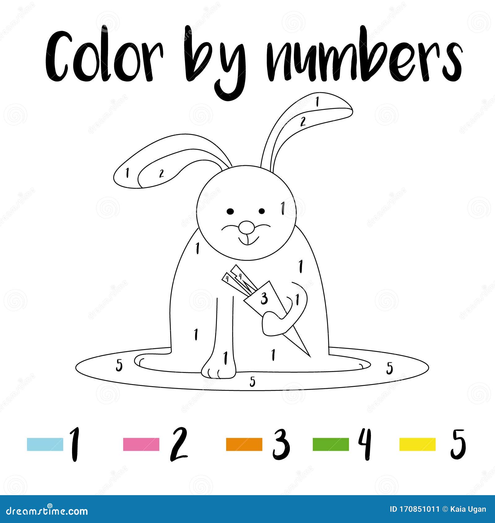 Coloring page color by numbers educational children game drawing kids activity printable sheet animals theme stock vector