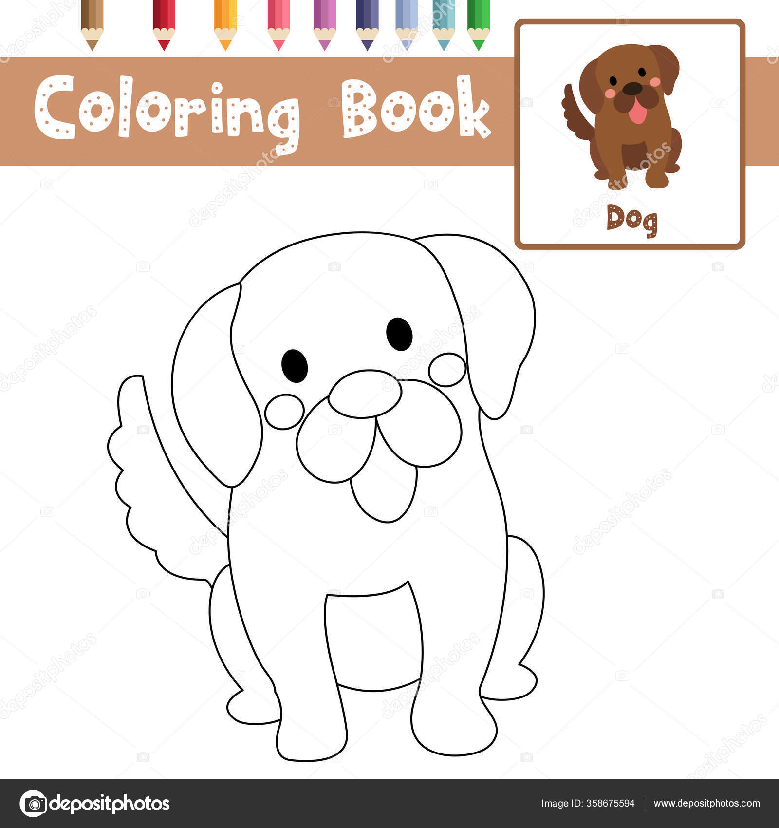 Coloring page sitting dog animals cartoon character preschool kids activity stock vector by natchapohn