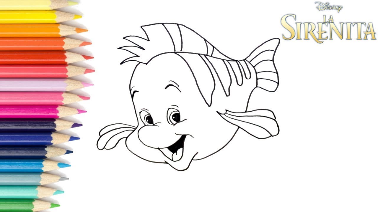 Dibuja y colorea a flounder de la sirenita