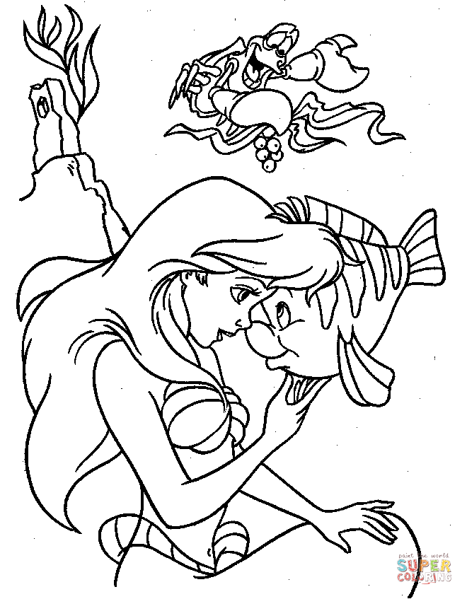 Crab fish and mermaid coloring page free printable coloring pages