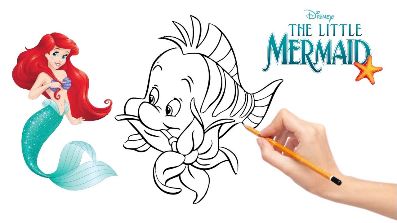 Ððâïdibujar y colorear flounder de la sirenita ðdibujos para niãos ðcoloring pages for kids