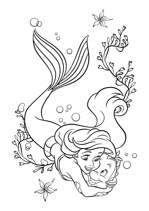 La sirenita abraza al pez platija libro de colorear princesas disney libro de colorear